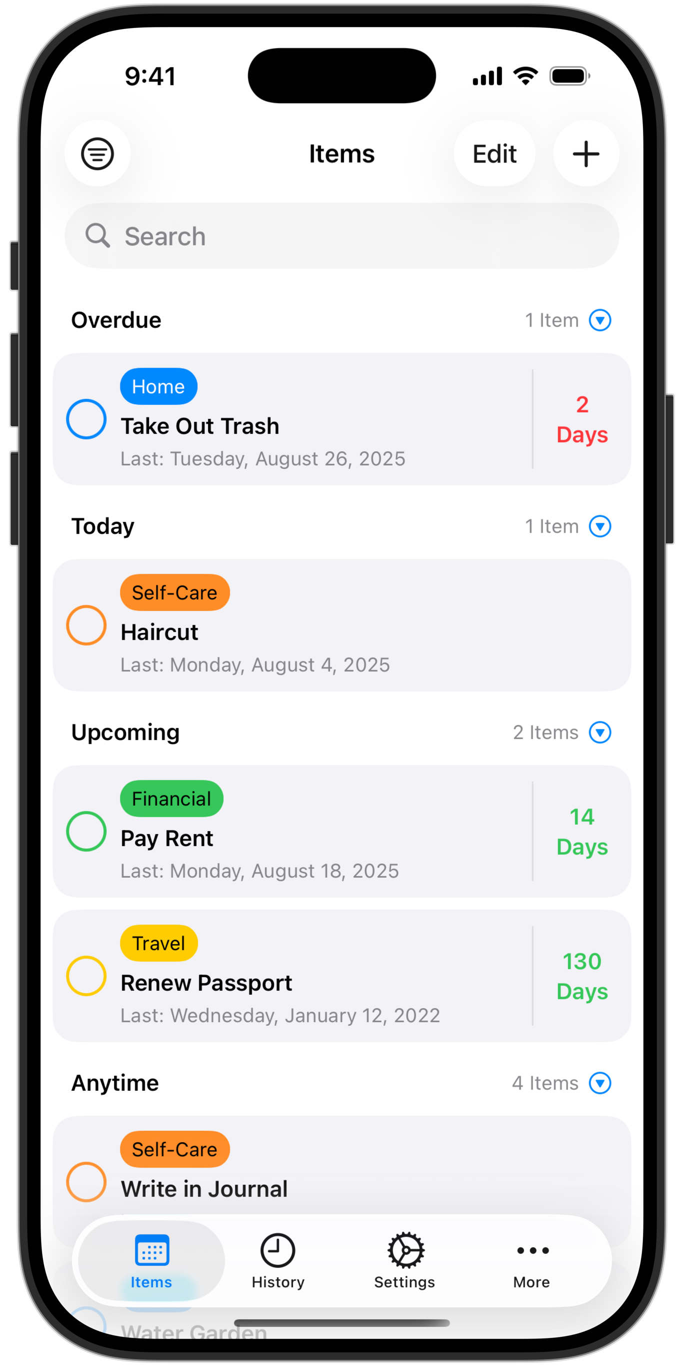 Recurrence iOS App Screenshot